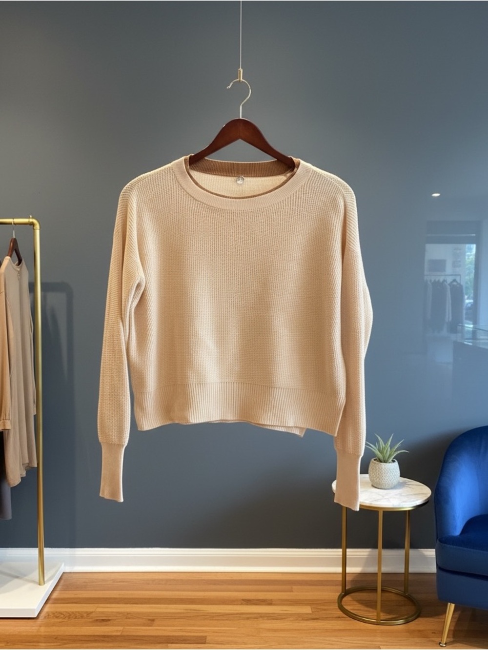 Margaret O’Leary Cream waffle knit lightweight cotton blend Sweater xs